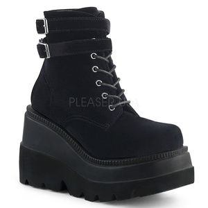 Gothic Wedge Platform Lace Up Velvet Ankle Boots